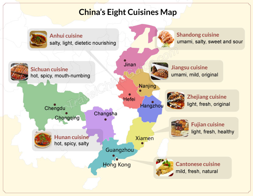 There are many styles of cooking in China, but Chinese chefs have identified eight culinary traditions as the best. These have set the course of how Chinese cook food, and are looked to as models. Each of these schools has a distinct style and different strengths.